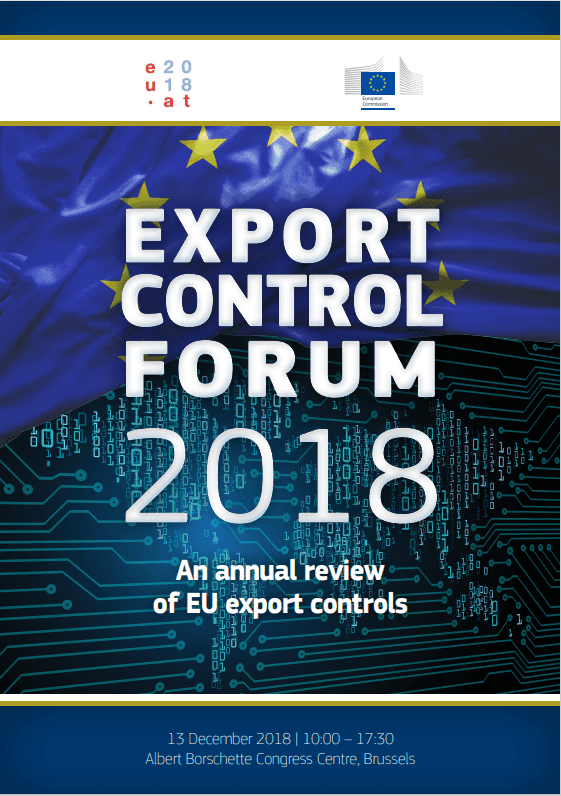 Poster reading: 'Export Control Forum 2018. An annual review of EU export controls.'